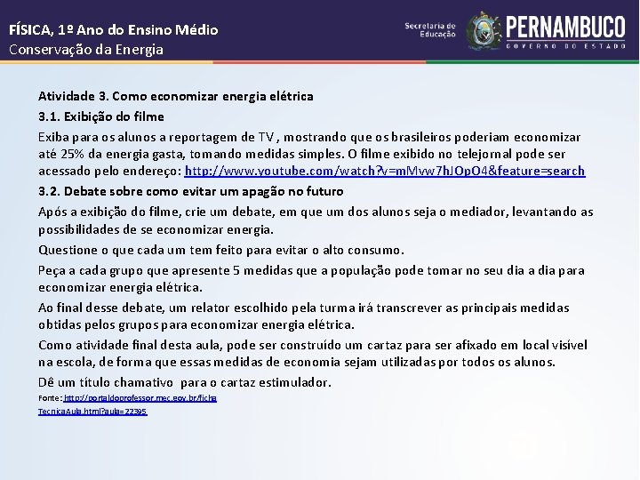 FSICA 1 Ano do Ensino Mdio Conservao da