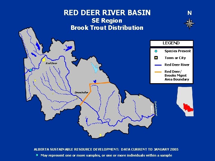RED DEER RIVER BASIN N SE Region Brook Trout Distribution LEGEND Species Present Town