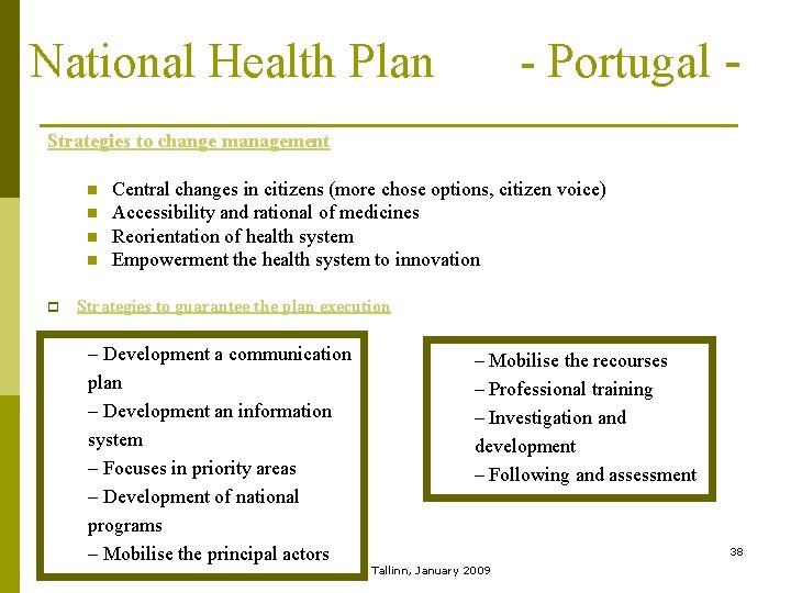 - Portugal - National Health Plan Strategies to change management n n p Central