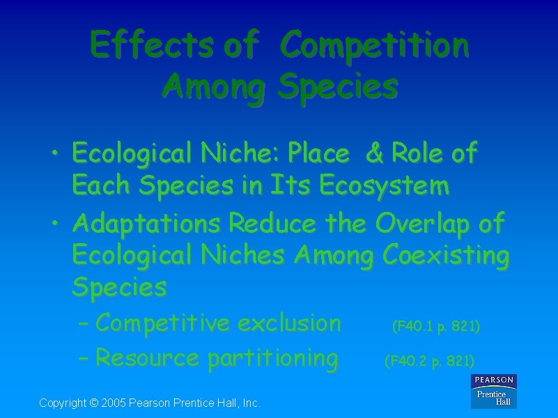 Effects of Competition Among Species • Ecological Niche: Place & Role of Each Species