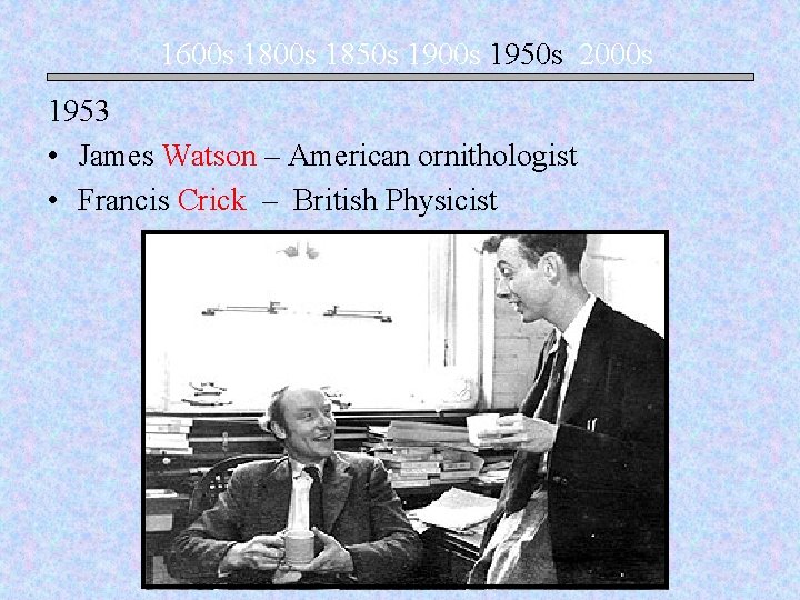 1600 s 1850 s 1900 s 1950 s 2000 s 1953 • James Watson