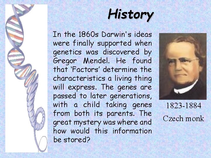 History In the 1860 s Darwin's ideas were finally supported when genetics was discovered