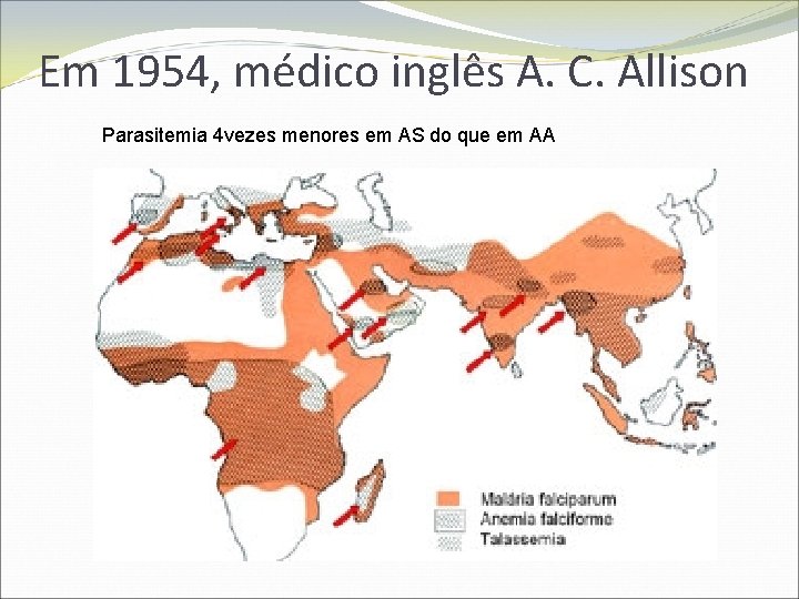 Em 1954, médico inglês A. C. Allison Parasitemia 4 vezes menores em AS do