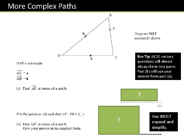  More Complex Paths Bro Tip: GCSE vectors questions will almost always be in