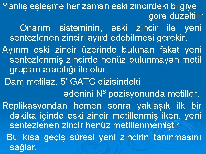 Yanlış eşleşme her zaman eski zincirdeki bilgiye gore düzeltilir Onarım sisteminin, eski zincir ile