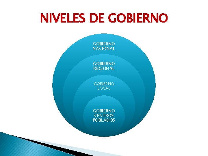 NIVELES DE GOBIERNO NACIONAL GOBIERNO REGIONAL GOBIERNO LOCAL GOBIERNO CENTROS POBLADOS 