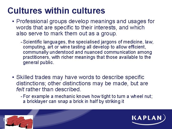 Cultures within cultures • Professional groups develop meanings and usages for words that are Cultures within cultures • Professional groups develop meanings and usages for words that are