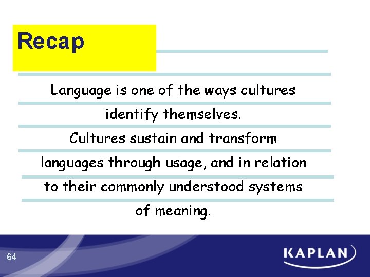 Recap Language is one of the ways cultures identify themselves. Cultures sustain and transform Recap Language is one of the ways cultures identify themselves. Cultures sustain and transform