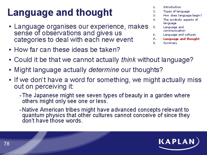 Language and thought 1. 2. 3. 4. Introduction Types of language How does language Language and thought 1. 2. 3. 4. Introduction Types of language How does language
