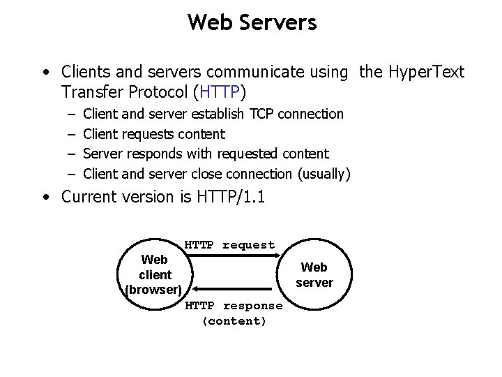 Web Servers • Clients and servers communicate using the Hyper. Text Transfer Protocol (HTTP)