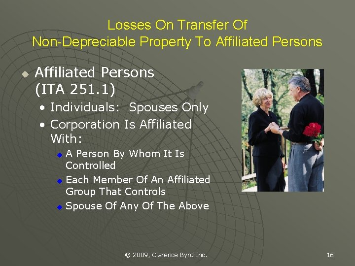 Losses On Transfer Of Non-Depreciable Property To Affiliated Persons u Affiliated Persons (ITA 251.
