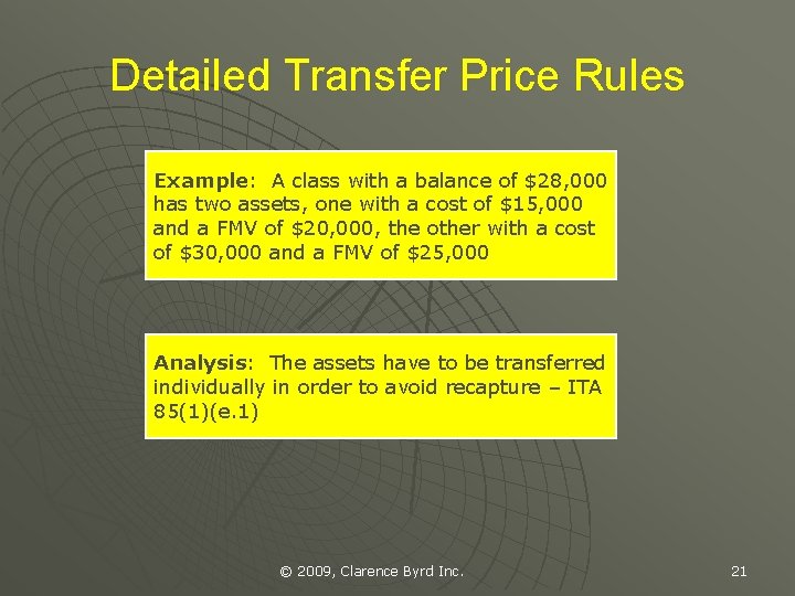 Detailed Transfer Price Rules Example: A class with a balance of $28, 000 has