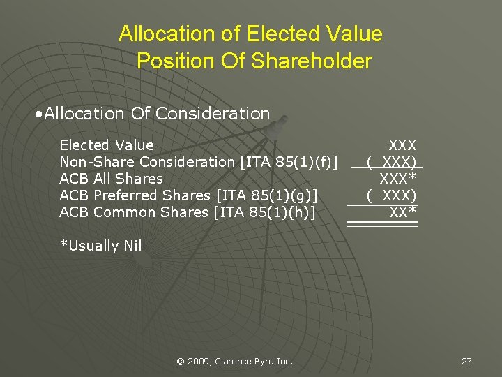 Allocation of Elected Value Position Of Shareholder • Allocation Of Consideration Elected Value Non-Share