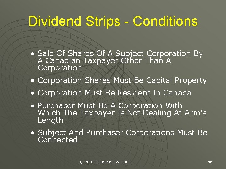Dividend Strips - Conditions • Sale Of Shares Of A Subject Corporation By A