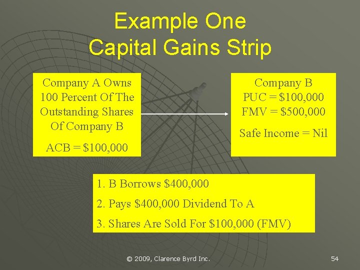 Example One Capital Gains Strip Company A Owns 100 Percent Of The Outstanding Shares