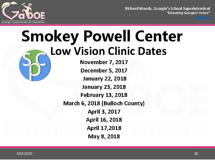 Richard Woods, Georgia’s School Superintendent “Educating Georgia’s Future” gadoe. org Smokey Powell Center Low