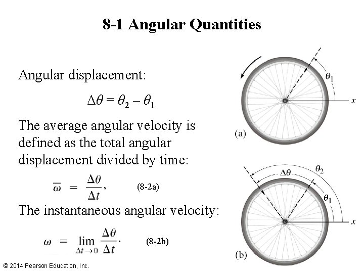 8 -1 Angular Quantities Angular displacement: Δθ = θ 2 – θ 1 The