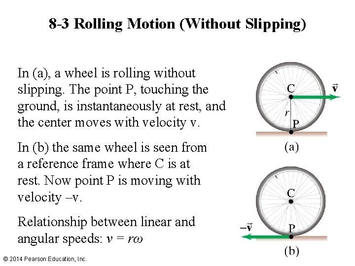 8 -3 Rolling Motion (Without Slipping) In (a), a wheel is rolling without slipping.