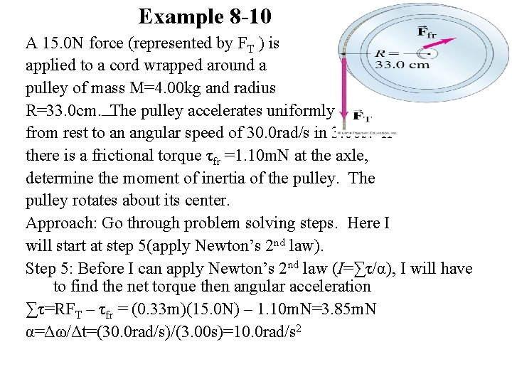 Example 8 -10 A 15. 0 N force (represented by FT ) is applied