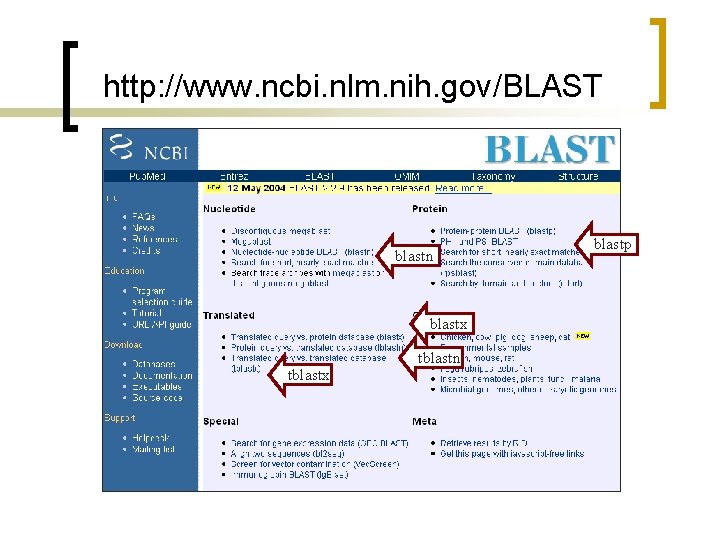 http: //www. ncbi. nlm. nih. gov/BLAST blastn blastx tblastn blastp 