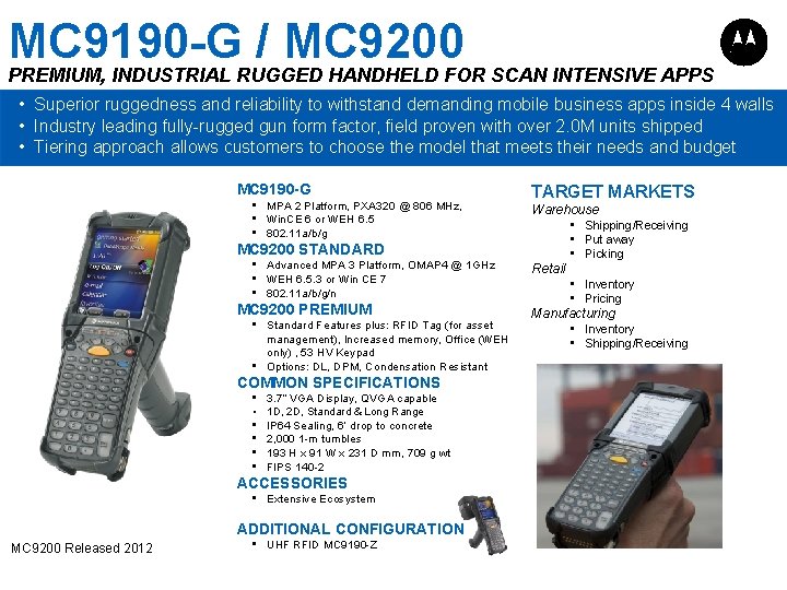 MC 9190 -G / MC 9200 PREMIUM, INDUSTRIAL RUGGED HANDHELD FOR SCAN INTENSIVE APPS