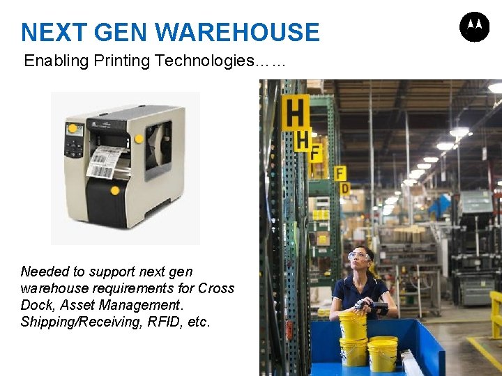 NEXT GEN WAREHOUSE Enabling Printing Technologies…… Needed to support next gen warehouse requirements for