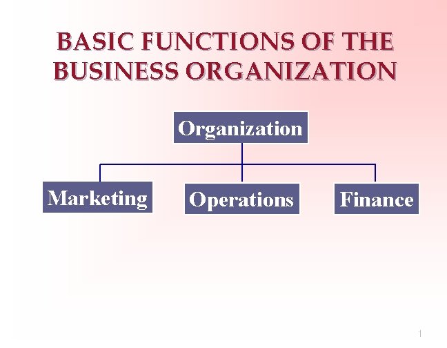 BASIC FUNCTIONS OF THE BUSINESS ORGANIZATION Organization Marketing Operations Finance 13 