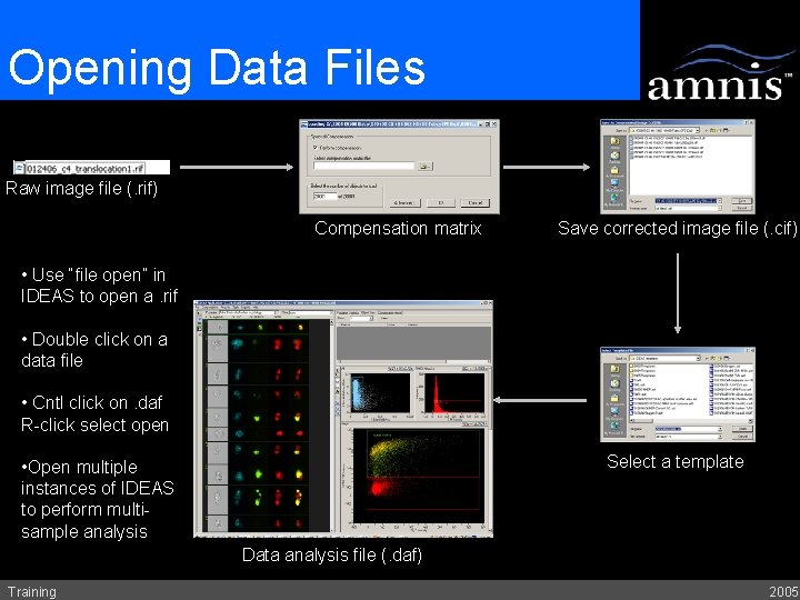 Opening Data Files Raw image file (. rif) Compensation matrix Save corrected image file
