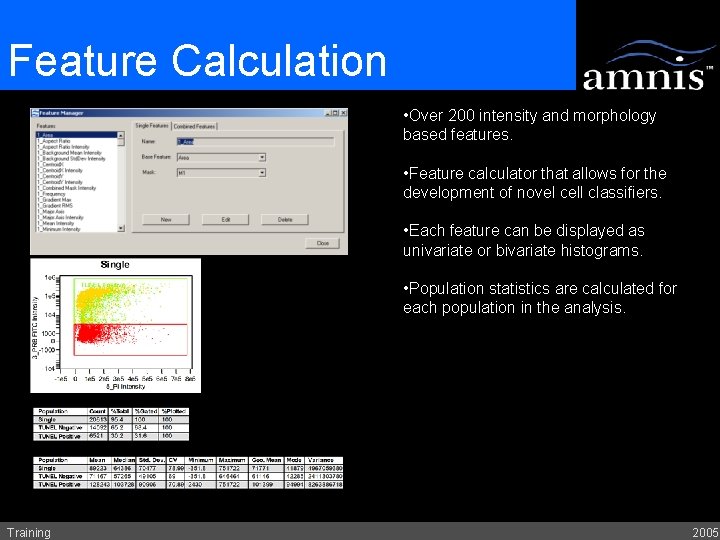 Feature Calculation • Over 200 intensity and morphology based features. • Feature calculator that