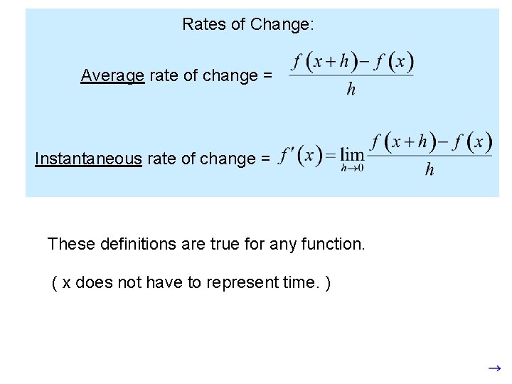 Rates of Change: Average rate of change = Instantaneous rate of change = These