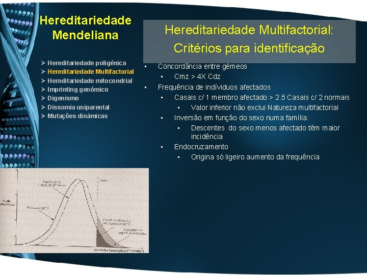 Hereditariedade Mendeliana Ø Ø Ø Ø Hereditariedade poligénica Hereditariedade Multifactorial Hereditariedade mitocondrial Imprinting genómico