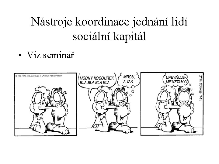 Nástroje koordinace jednání lidí sociální kapitál • Viz seminář 