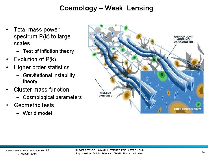 Cosmology – Weak Lensing • Total mass power spectrum P(k) to large scales –