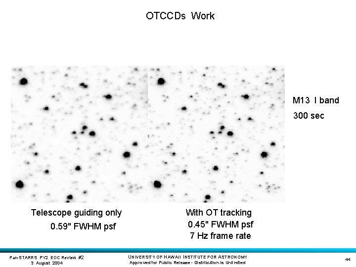 OTCCDs Work M 13 I band 300 sec Telescope guiding only 0. 59" FWHM