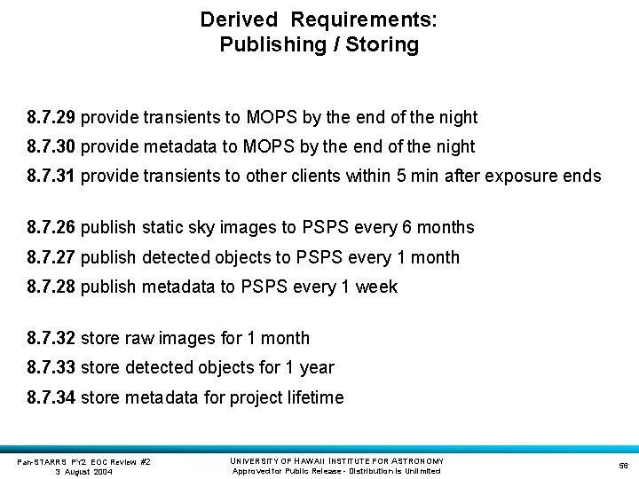 Derived Requirements: Publishing / Storing 8. 7. 29 provide transients to MOPS by the