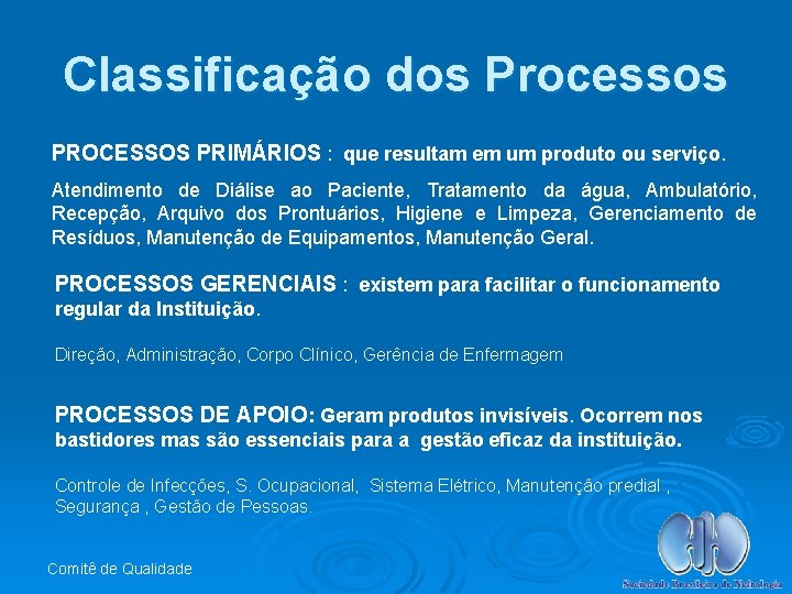 Classificação dos Processos PROCESSOS PRIMÁRIOS : que resultam em um produto ou serviço. Atendimento