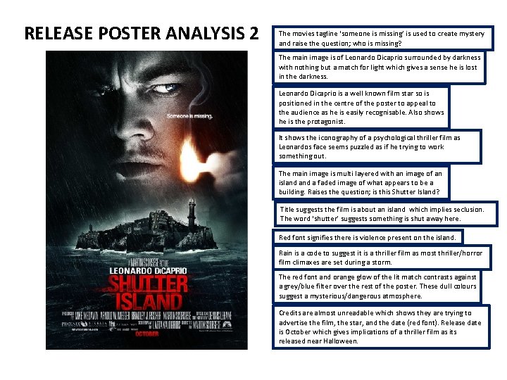 RELEASE POSTER ANALYSIS 2 The movies tagline ‘someone is missing’ is used to create