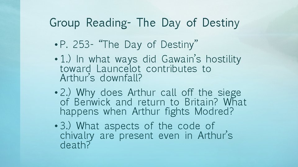 Group Reading- The Day of Destiny • P. 253 - “The Day of Destiny”
