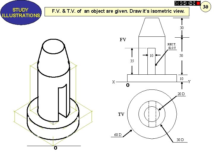 STUDY Z ILLUSTRATIONS 30 F. V. & T. V. of an object are given.