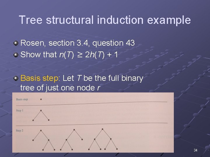 Tree structural induction example Rosen, section 3. 4, question 43 Show that n(T) ≥