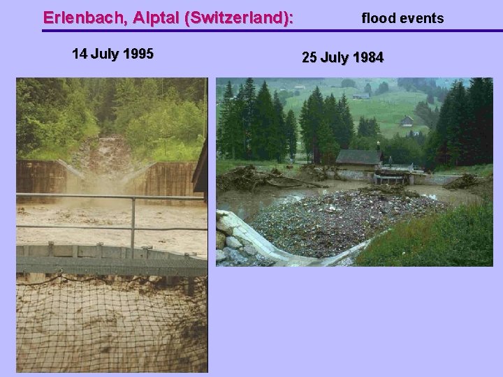 Erlenbach, Alptal (Switzerland): 14 July 1995 flood events 25 July 1984 