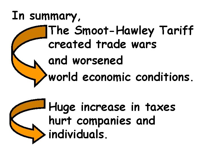 In summary, The Smoot-Hawley Tariff created trade wars and worsened world economic conditions. Huge