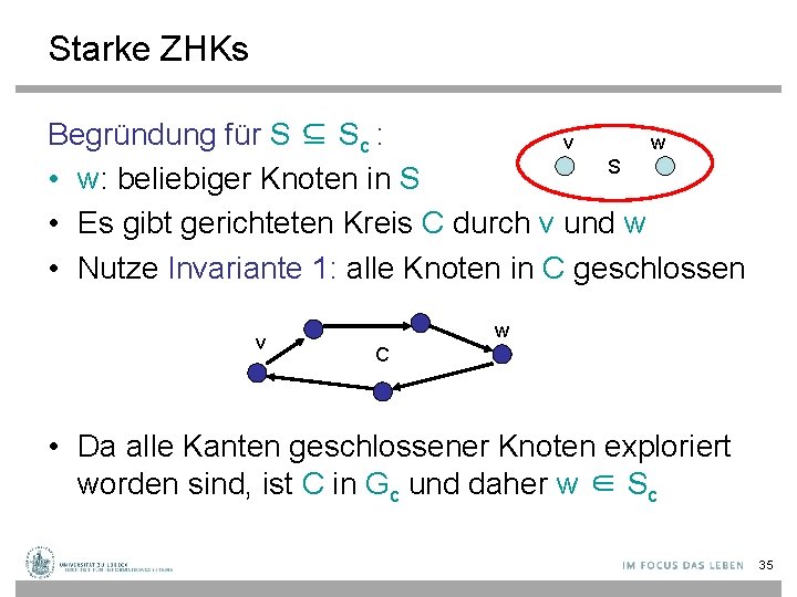 Starke ZHKs Begründung für S ⊆ Sc : v w S • w: beliebiger