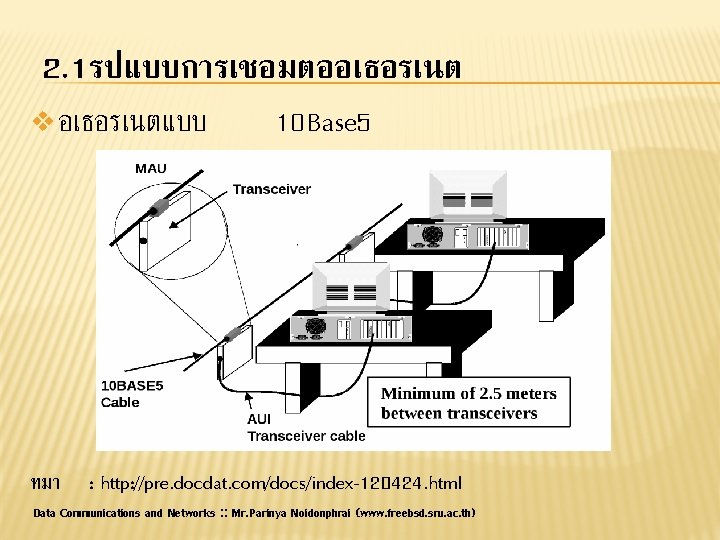 2. 1รปแบบการเชอมตออเธอรเนต v อเธอรเนตแบบ 10 Base 5 ทมา : http: //pre. docdat. com/docs/index-120424. html