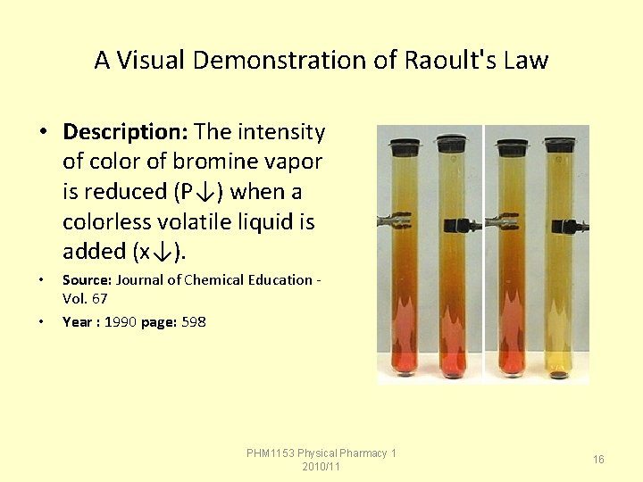 A Visual Demonstration of Raoult's Law • Description: The intensity of color of bromine