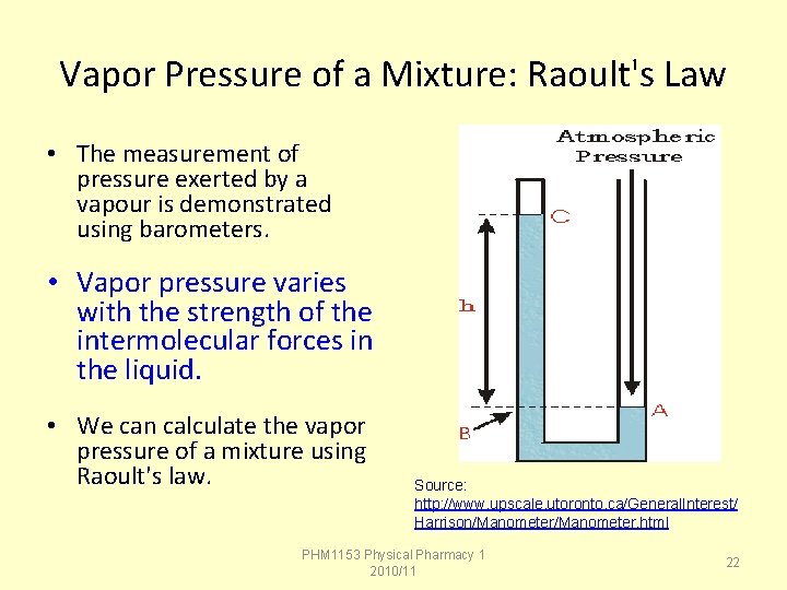 Vapor Pressure of a Mixture: Raoult's Law • The measurement of pressure exerted by