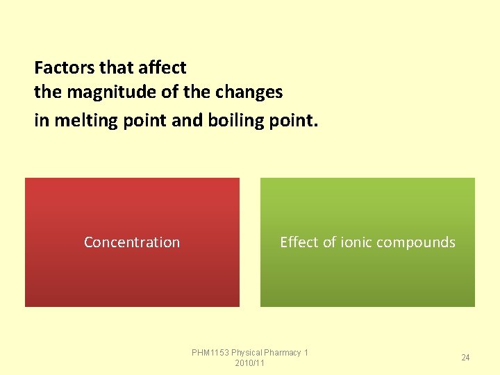 Factors that affect the magnitude of the changes in melting point and boiling point.