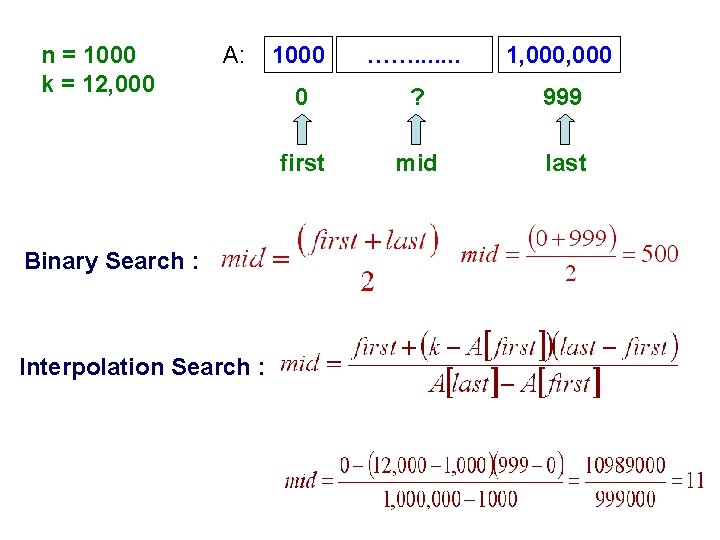 n = 1000 k = 12, 000 A: Binary Search : Interpolation Search :
