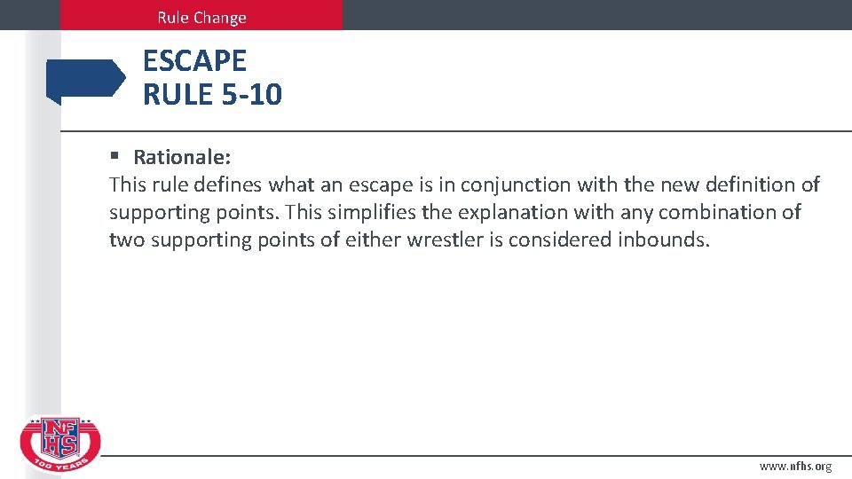 Rule Change ESCAPE RULE 5 -10 § Rationale: This rule defines what an escape