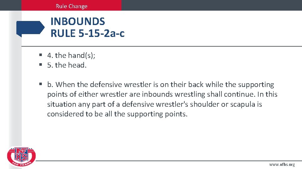 Rule Change INBOUNDS RULE 5 -15 -2 a-c § 4. the hand(s); § 5.